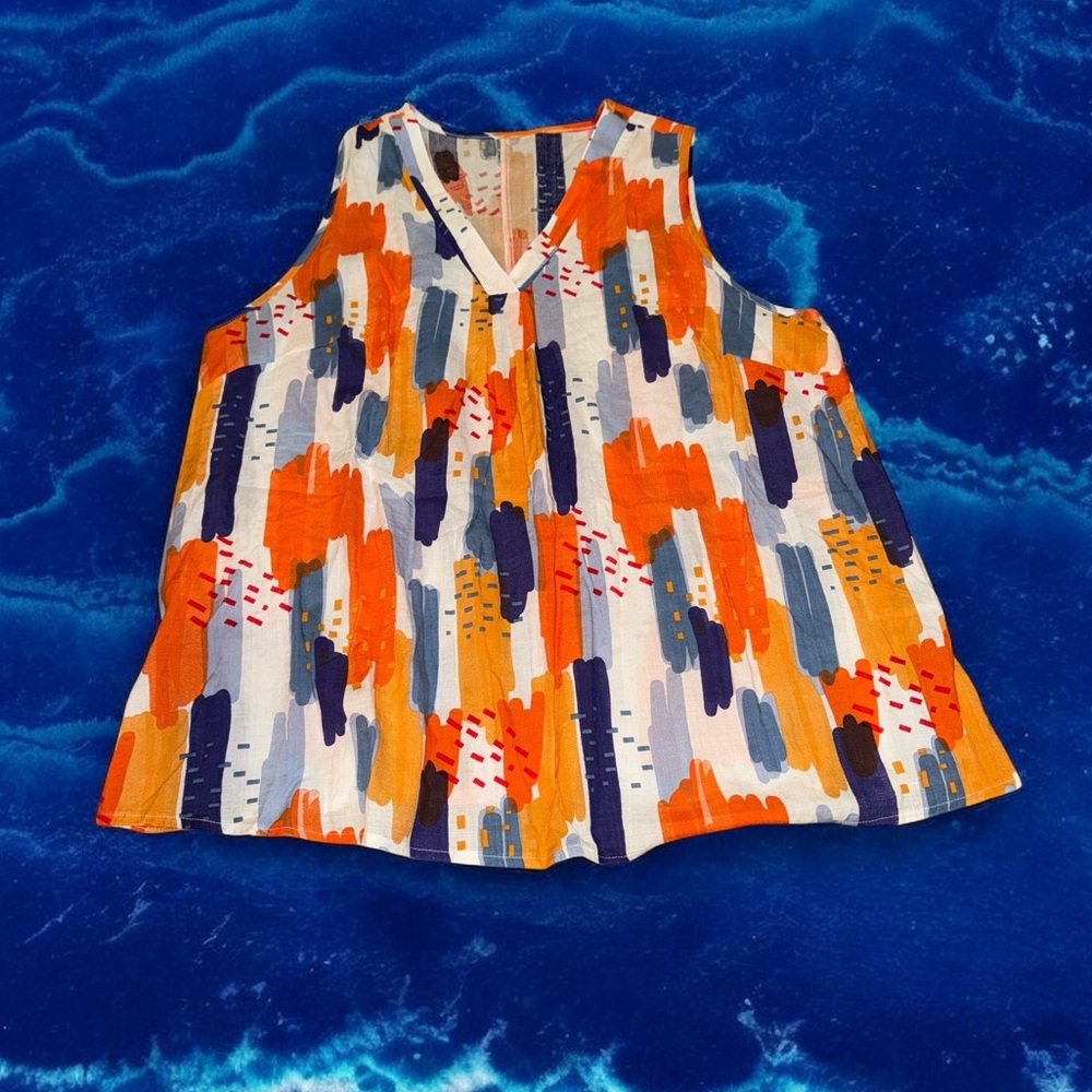 SHEIN Orange and Blue Sleeveless Tank Top (2XL)